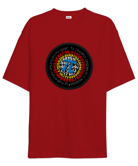 Happy Pi Day - Pi Sayısı V6 Kırmızı Oversize Unisex Tişört - Tisho