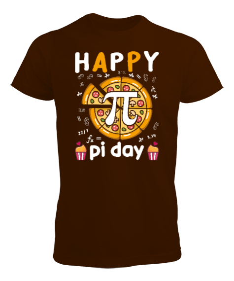 Tisho - Happy Pi Day Pizza Kahverengi Erkek Tişört