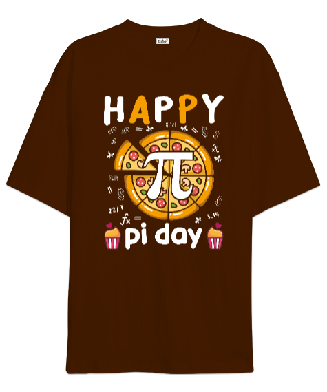 Tisho - Happy Pi Day Pizza Kahverengi Oversize Unisex Tişört