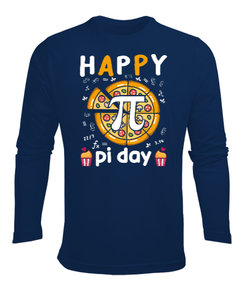 Tisho - Happy Pi Day Pizza Lacivert Erkek Uzun Kol Yazlık Tişört