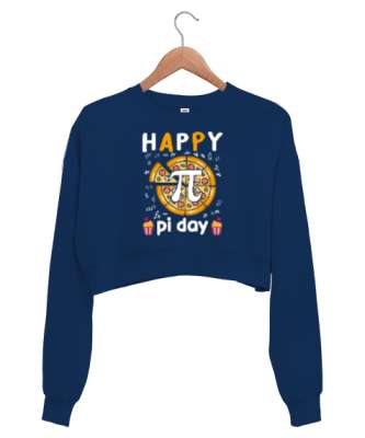 Happy Pi Day Pizza Lacivert Kadın Crop Sweatshirt - Tisho