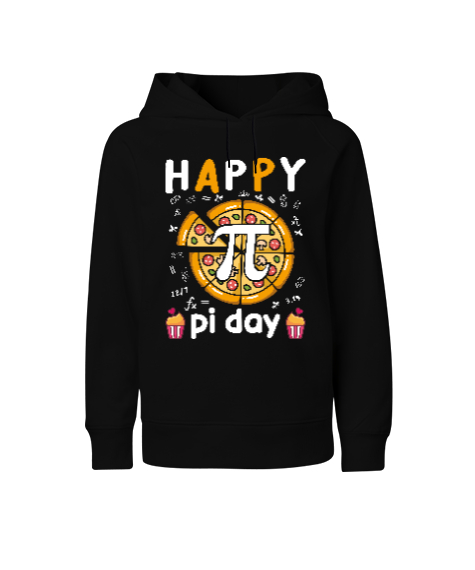 Tisho - Happy Pi Day Pizza Siyah Çocuk Unisex Hoodie Kapüşonlu