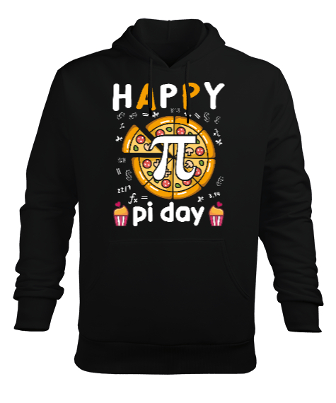 Tisho - Happy Pi Day Pizza Siyah Erkek Kapüşonlu Hoodie Sweatshirt