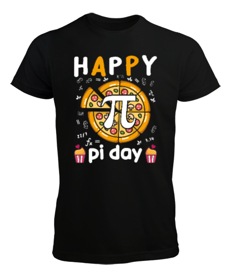 Tisho - Happy Pi Day Pizza Siyah Erkek Tişört