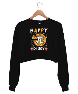 Happy Pi Day Pizza Siyah Kadın Crop Sweatshirt - Tisho