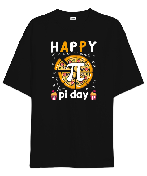 Tisho - Happy Pi Day Pizza Siyah Oversize Unisex Tişört