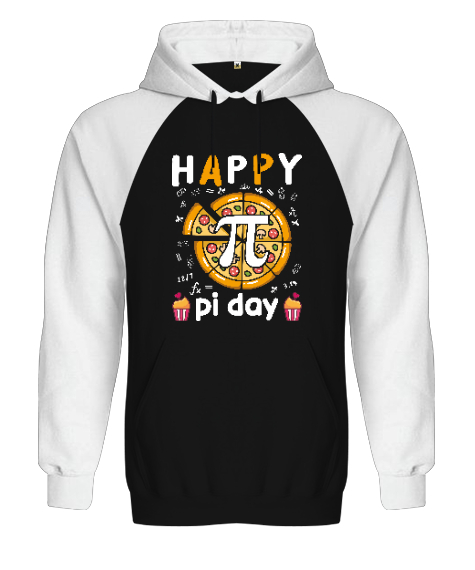 Tisho - Happy Pi Day Pizza Siyah/Beyaz Orjinal Reglan Hoodie Unisex Sweatshirt