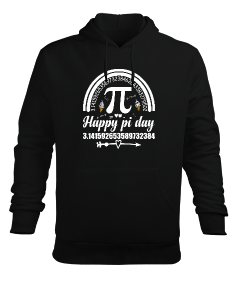 Tisho - Happy Pi Day Siyah Erkek Kapüşonlu Hoodie Sweatshirt