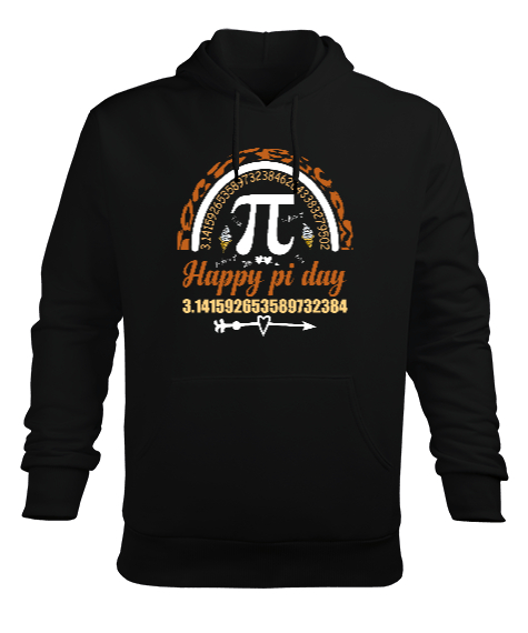 Tisho - Happy Pi Day Siyah Erkek Kapüşonlu Hoodie Sweatshirt