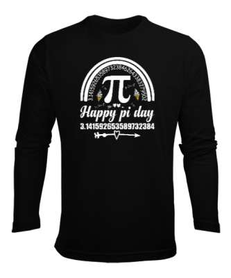 Happy Pi Day Siyah Erkek Uzun Kol Yazlık Tişört - Tisho