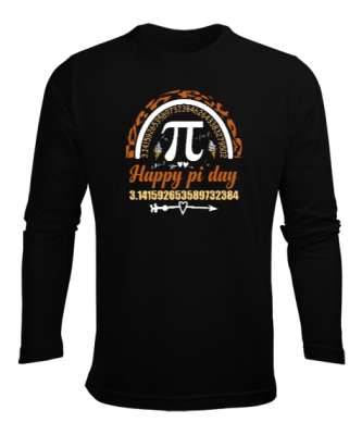 Happy Pi Day Siyah Erkek Uzun Kol Yazlık Tişört - Tisho