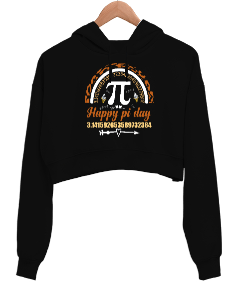 Tisho - Happy Pi Day Siyah Kadın Crop Hoodie Kapüşonlu Sweatshirt