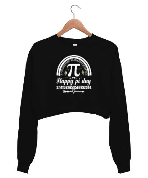 Tisho - Happy Pi Day Siyah Kadın Crop Sweatshirt