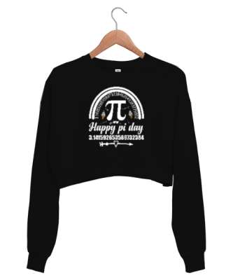 Happy Pi Day Siyah Kadın Crop Sweatshirt - Tisho