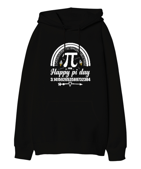 Tisho - Happy Pi Day Siyah Oversize Unisex Kapüşonlu Sweatshirt