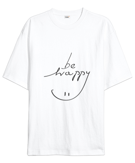 Tisho - Happy Yazı Baskılı Oversize Unisex Tişört Oversize Unisex Tişört