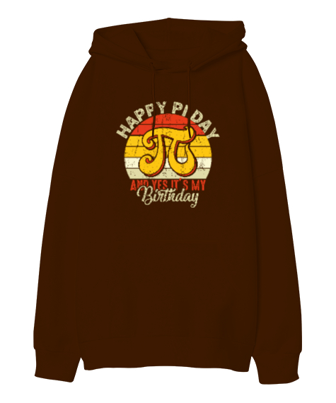 Tisho - HappyPi Day Kahverengi Oversize Unisex Kapüşonlu Sweatshirt