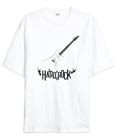 Tisho - Hard Rock - Gitar Beyaz Oversize Unisex Tişört