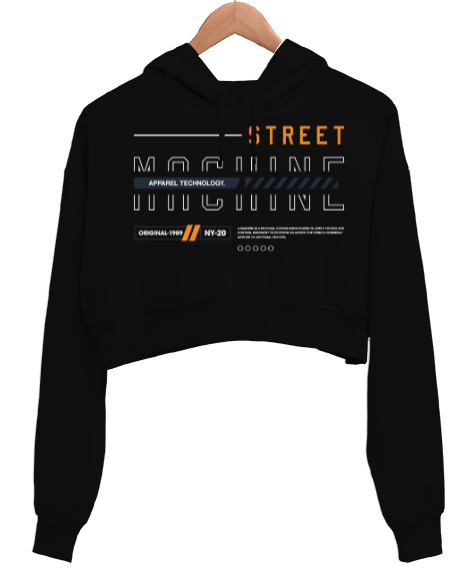 Tisho - harika tasarım sokak giyim Siyah Kadın Crop Hoodie Kapüşonlu Sweatshirt