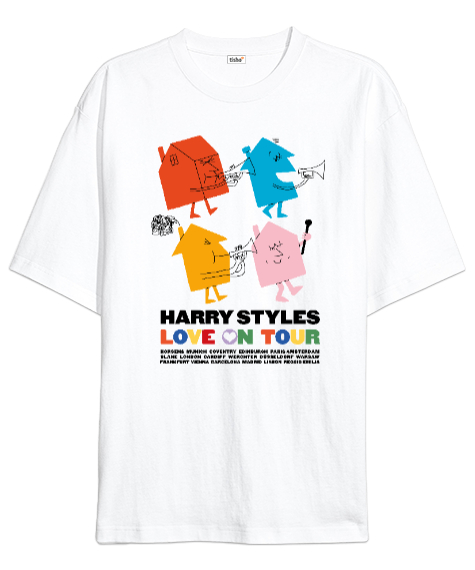 Tisho - Harry Styles Love on tour Harrys House Beyaz Oversize Unisex Tişört