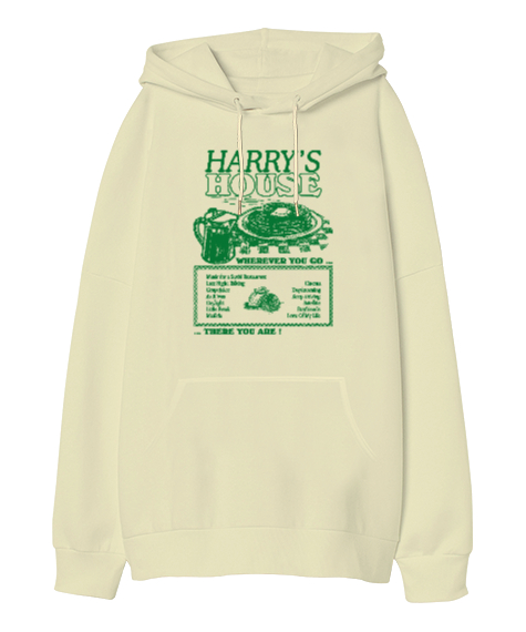 Tisho - Harrys House Harry Styles Krem Oversize Unisex Kapüşonlu Sweatshirt