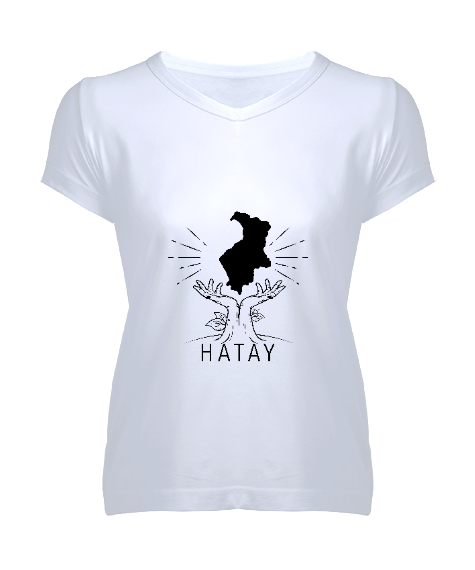 Tisho - Hatay Beyaz Kadın V Yaka Tişört