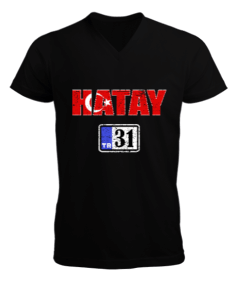 hatay, hatay şehir,Türkiye,Türkiye bayrağı. Erkek Kısa Kol V Yaka Tişört - Tisho