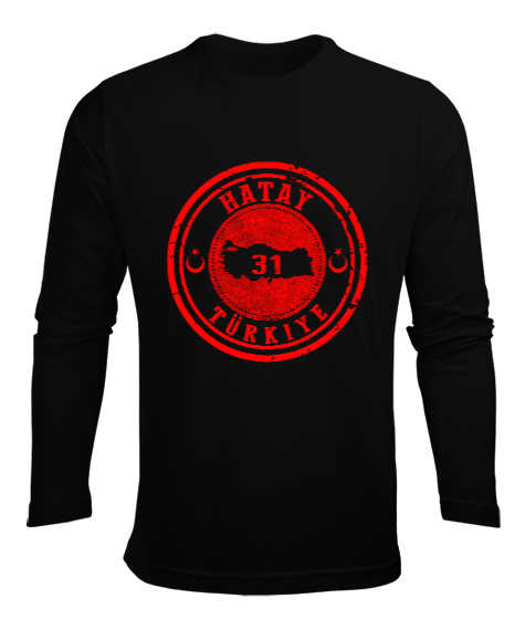 hatay, hatay şehir,Türkiye,Türkiye bayrağı. Siyah Erkek Uzun Kol Yazlık Tişört - Tisho