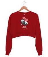 Hayallerinden Vazgeçme Uyumaya Devam Et - Sevimli Panda Kırmızı Kadın Crop Sweatshirt - Tisho