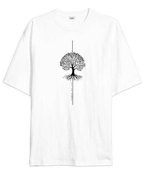 Tisho - Hayat Ağacı Beyaz Oversize Unisex Tişört