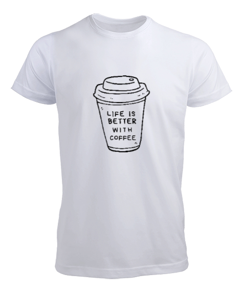 Tisho - Hayat Kahve ile Daha Güzel Kahve Sevenler Özel Tasarım Beyaz Erkek Tişört