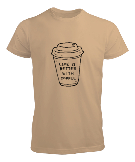 Tisho - Hayat Kahve ile Daha Güzel Kahve Sevenler Özel Tasarım Camel Erkek Tişört