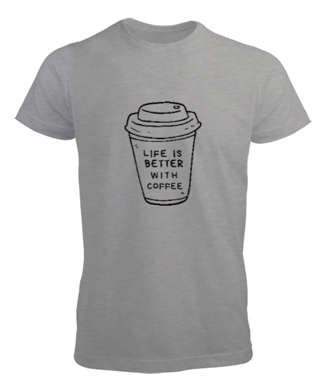 Tisho - Hayat Kahve ile Daha Güzel Kahve Sevenler Özel Tasarım Gri Erkek Tişört