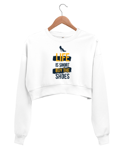 Tisho - Hayat Kısa Ayakkabı Al Beyaz Kadın Crop Sweatshirt