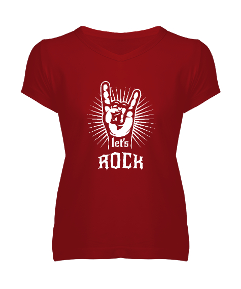 Tisho - Haydi Sallanalım - Lets Rock Kırmızı Kadın V Yaka Tişört