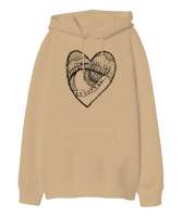 Heart And Eye - Kalp ve Göz Camel Oversize Unisex Kapüşonlu Sweatshirt - Tisho