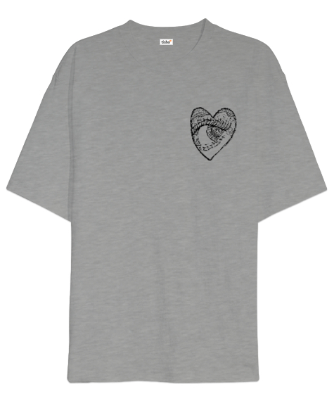 Tisho - Heart And Eye - Kalp ve Göz Gri Oversize Unisex Tişört