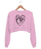 Heart And Eye - Kalp ve Göz Pembe Kadın Crop Sweatshirt - Tisho