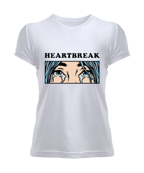 Tisho - Heart Break Tasarım Baskılı Beyaz Kadın Tişört