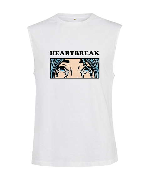 Tisho - Heart Break Tasarım Baskılı Beyaz Kesik Kol Unisex Tişört