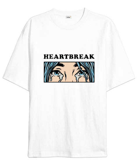 Tisho - Heart Break Tasarım Baskılı Beyaz Oversize Unisex Tişört