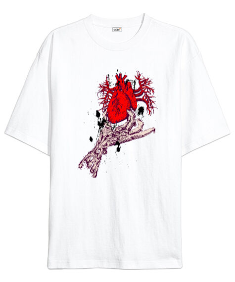 Tisho - Heart Hand Beyaz Oversize Unisex Tişört
