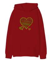 Heart Kırmızı Oversize Unisex Kapüşonlu Sweatshirt - Tisho