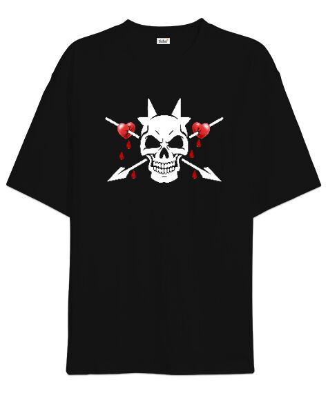 Tisho - Heart Skull Siyah Oversize Unisex Tişört