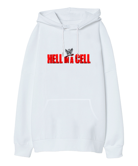 Tisho - Hell In A Cell Beyaz Oversize Unisex Kapüşonlu Sweatshirt