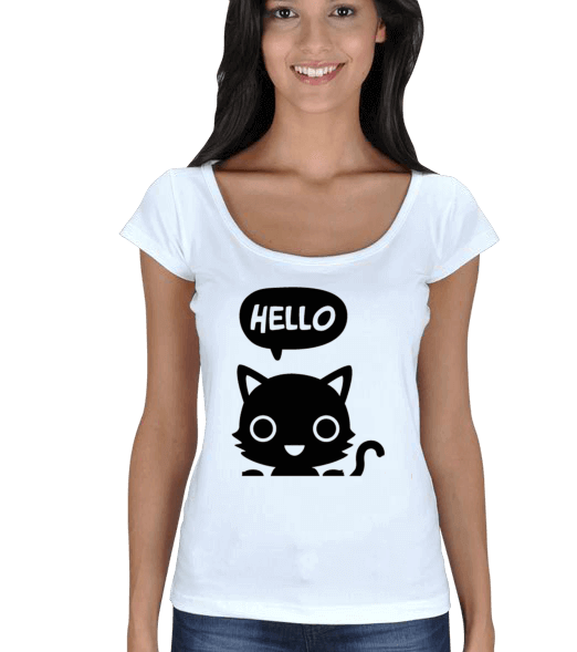 Tisho - Hello Cat Kadın Açık Yaka