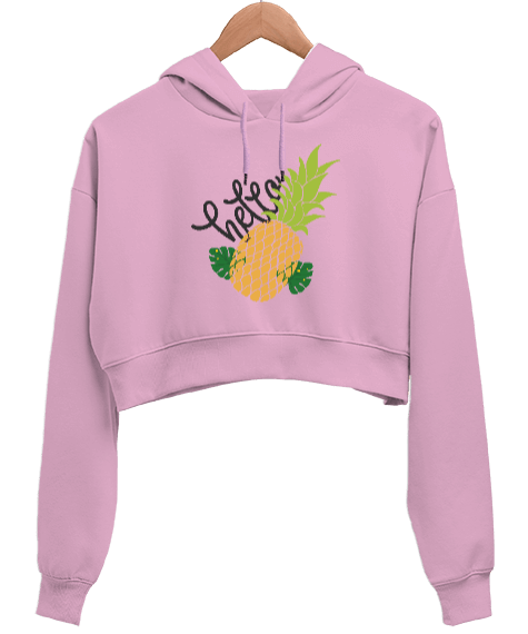 Tisho - hello pineapple Kadın Crop Hoodie Kapüşonlu Sweatshirt