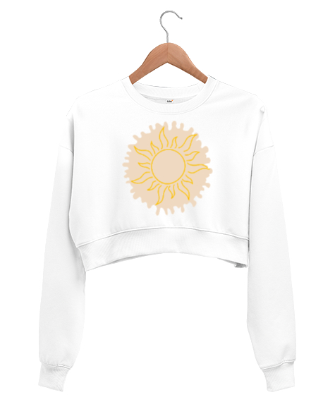 Tisho - HELLO SUNSHINE Beyaz Kadın Crop Sweatshirt