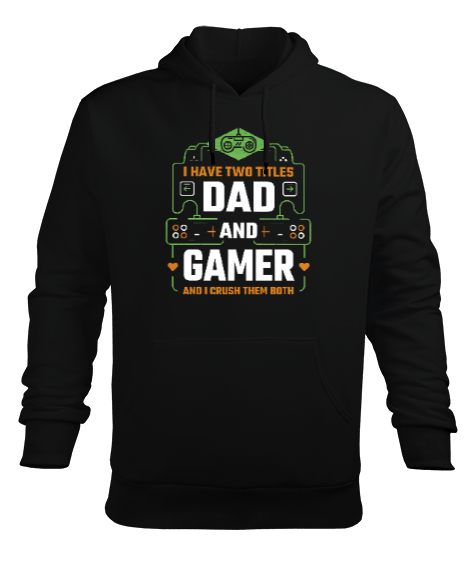Tisho - Hem Baba Hem Oyuncu - Dad And Gamer Siyah Erkek Kapüşonlu Hoodie Sweatshirt