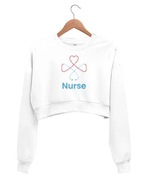 Tisho - Hemşire - Nurse Beyaz Kadın Crop Sweatshirt